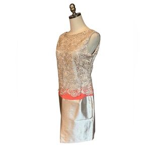 NEVER WORN Eliza J Cocktail Semi Formal Dress Champagne Lace 8 Metallic Sparkle